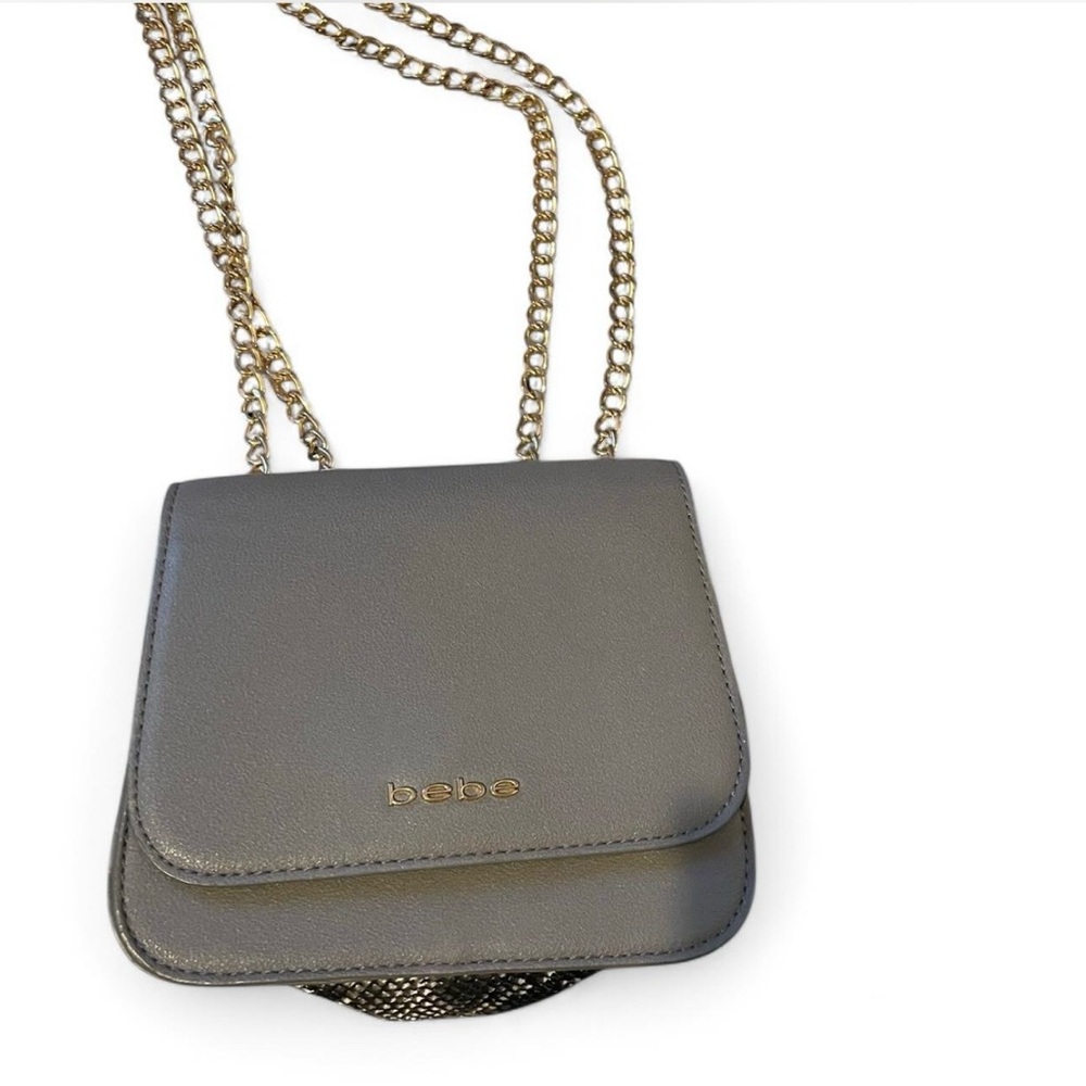 Bebe Gray Crossbody Bag with Gold Chain